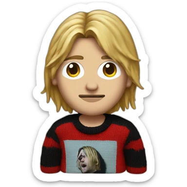 Kurt Cobain is wearing a red and black sweater sticker