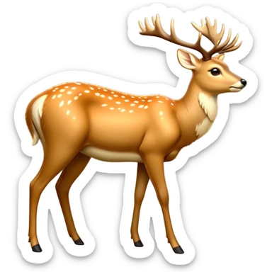 cinematic-[deer]-realistic-full-body-standing on all fours-emoji,-tail-tucked-close,-head-tilted-dramatically,-sleek-[fawn]-fur,-simplified-yet-realistic-focused-features,-highly-detailed,-glowing-with-an-almost-sarcastic-glow big antlers sticker