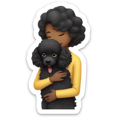 Black poodle getting hugged by long hair Asian girl sticker