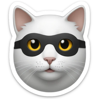 White cat with a full face batman mask sticker