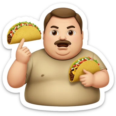 Fat guy arguing over taco sticker