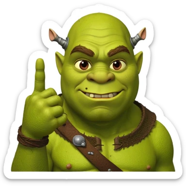 Sherk with pointer finger on his thumb sticker