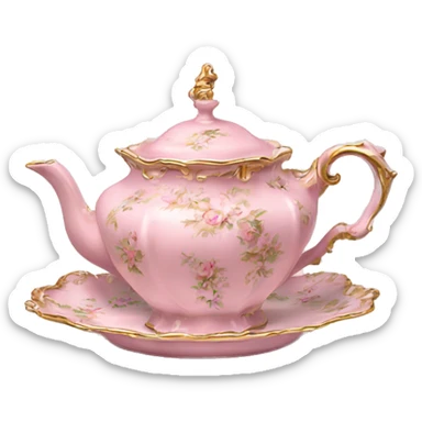 vintage rococo light pink tea set  sticker
