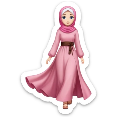 Turkish beautiful finish Konya girls blue eyes with lovely cherry blossom hijab long tail dress and she walk on street  sticker