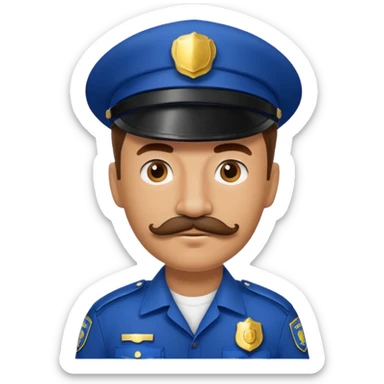 Male police officer, cap on, mustache, realistic portrait sticker