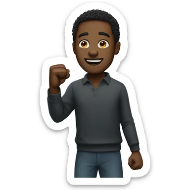 black man putting fist up cheering sticker