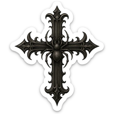 gothic style cross with a spider motif sticker
