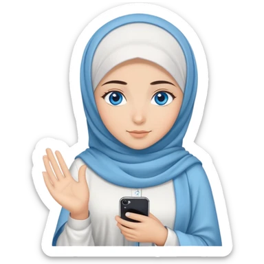 Turkish beautiful finish Konya girl blue eyes with cloudy hijab dress islamic dress and had on her hand text Eid Mubarak  sticker