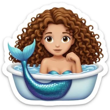 Brunette tan curly hair mermaid in bathtub sticker