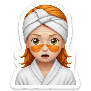 scared ginger girl with bath towels and eye patches sticker