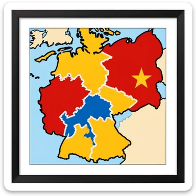 Germania divisa con mandiera in US sud-ovest, UK nord-ovest (Amburgo, Colonia), URSS est (Berlino Est, Dresda), France sud-ovest (Stoccarda, Friburgo) sticker