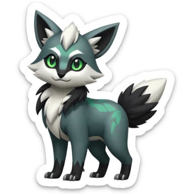 Shiny black with white, grey and green Linoone-Absol-Zorua-Trico-Hybrid (Full body) sticker