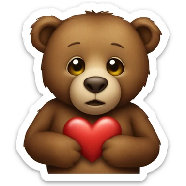 brown stuffed bear holding a heart sticker