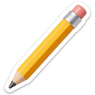 wooden pencil icon in skeuomorphism style, with realistic wood grain and a shiny yellow paint finish sticker
