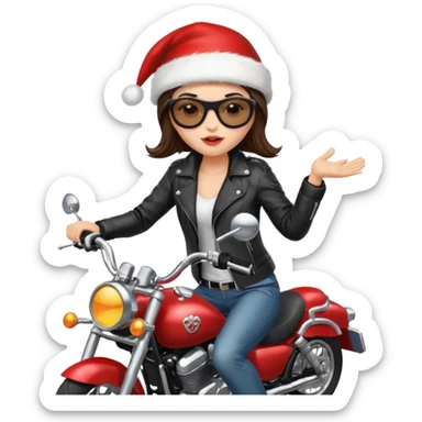 biker girl brune moto christmas sticker