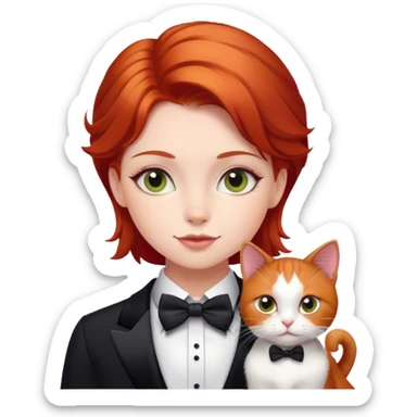 Red hair girl with tuxedo cat sticker