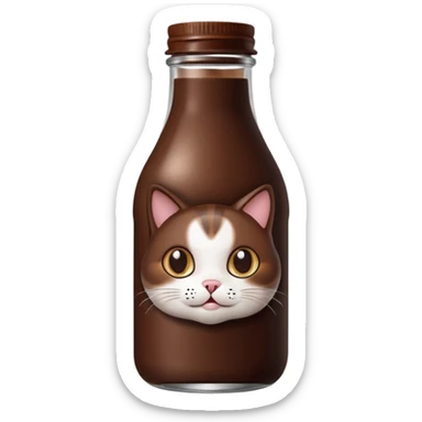 Chocolate Glass milk bottle with cat face sticker