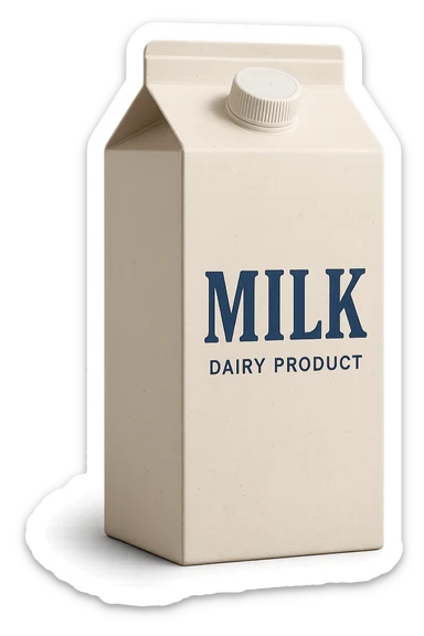 scatola di latte realistica IN ITALIANO, iperrealistico 4k sticker