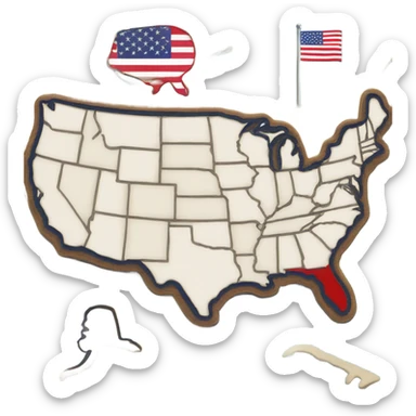 Map of the Usa. The map in the colours of the USA sticker