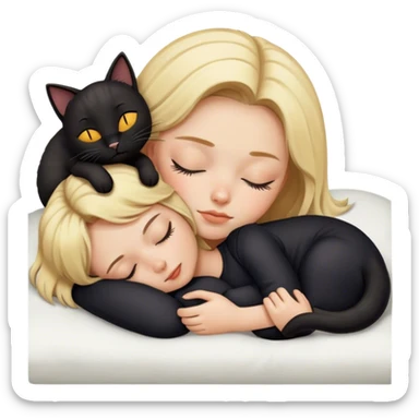 One blonde girl sleeping with one black cat sticker