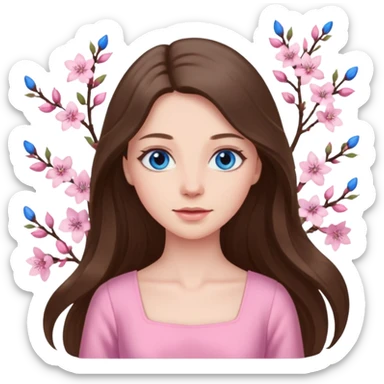 Spring pink goddess long brunette hair blue eyes sticker