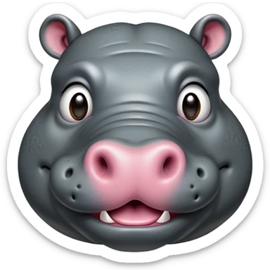 Cinematic Comical Hippo Portrait Emoji, Head tilted dramatically with an exaggeratedly amused expression, featuring a striking, glossy slate-gray hide with bold textured wrinkles, wide, expressive eyes filled with playful disbelief, Simplified yet hilariously expressive features, highly detailed, glowing with a slightly sassy glow, high shine, dramatic yet playful, stylized with an air of cheeky river mischief, bright and endearing, soft glowing outline, capturing the essence of a spirited and over-the-top hippo, so meme-worthy it feels like it could splash its way into internet fame instantly! sticker