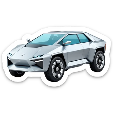 A futuristic chrome car emoji, sharp geometric body design inspired by cybertruck aesthetics, smooth silver metallic surface, matte and glossy chrome mix, minimal details, soft reflections, clean edges, iOS emoji style, centered, clean white background, soft studio lighting, no text sticker