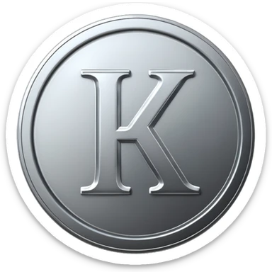 apple style emoji of a silver coin with the letter K on it sticker