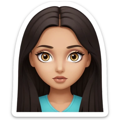 dark long hair, pretty heterochromia eyes, pretty makeup, pretty bratz baddie sticker
