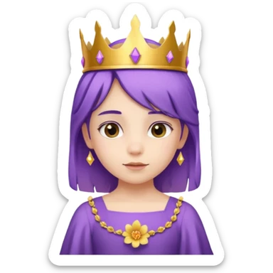 Princesses kid girl, with Gold Crown and flower on purple hair, with white dress sticker