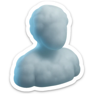 front view of a person made entirely of white fluffy convex clouds, shoulders visible, matte glass style sticker
