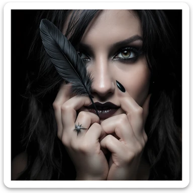 gothic heart with a black raven feather, professional photography style sticker