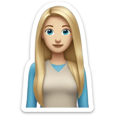 women with long dark blond straight hair and blue eyes sticker
