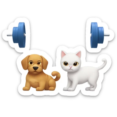 A cat and a dog doing Olympic weightlifting with a barbell sticker