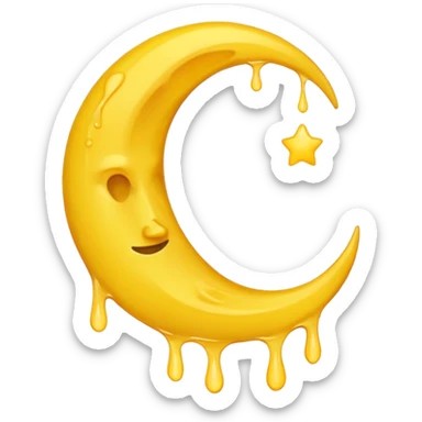 Melting waning crescent moon without any face and should in yellow colour sticker