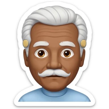 
An elderly man emoji with medium-dark skin tone, full white hair styled in thick, swept-back waves, thick white eyebrows, and a neatly groomed small white mustache. His face is clean-shaven aside from the mustache, giving him a tidy and classic look. sticker