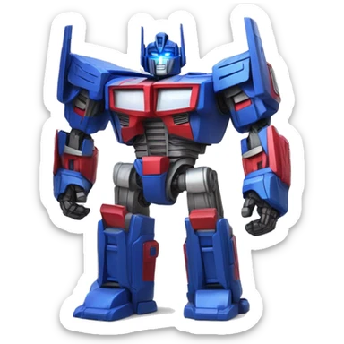 Optimus Prime: A towering, blue and red robot with a faceplate, glowing blue eyes, and a strong, angular build. sticker