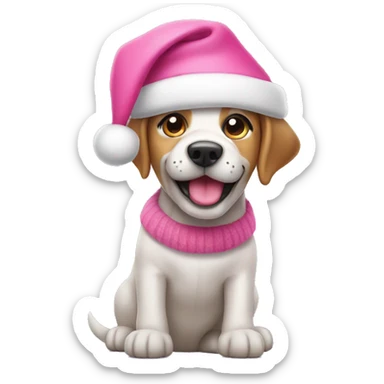 Dog wearing pink Christmas hat  sticker