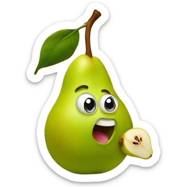 Pear with eyes and big mouth holding a baby pear  sticker