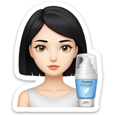 Girl with short hair Short shoulder-length black hair with face cream applied  sticker