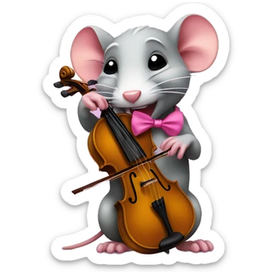 crying rat playing violin with a pink bow on his head sticker