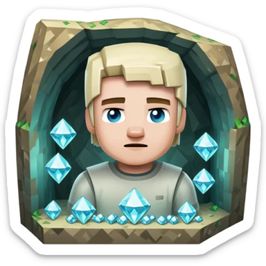 crie um emoji de minecraft o steve achando uma caverna de diamantes sticker