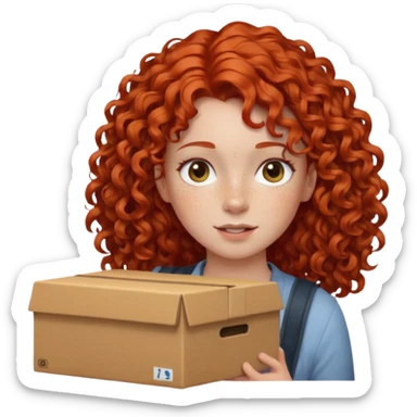 box carrier curly red hair girl  sticker