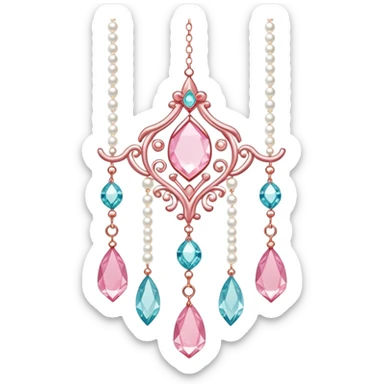 Rose-colored pastel glistening glossy sparkly shiny glittery hanging crystals pearls and beads and gemstones decorations sticker