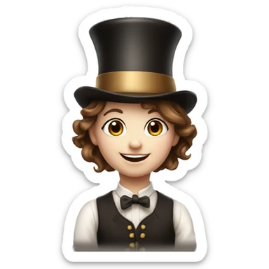 happy white little girl - brown hair- magician- top hat sticker