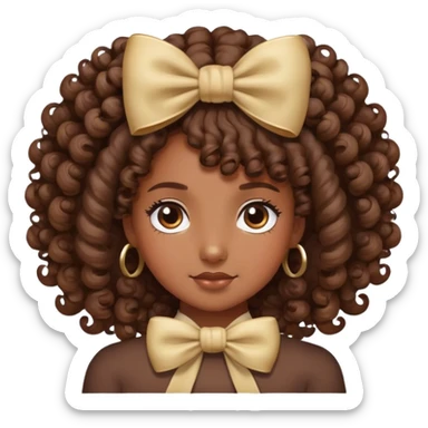 Brown skin girl with curls with bow in hair sticker