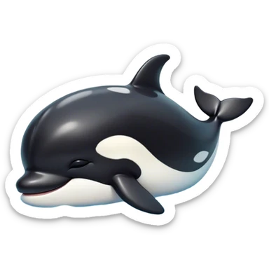Meme-Worthy Cute Sleeping orca Portrait Emoji, Head resting peacefully with a contented smile, showcasing a smooth black-and-white body with gently drooping fins and eyes softly closed in serene slumber, Simplified yet adorably endearing features, highly detailed, glowing with a soft, drowsy deep-sea light, high shine, relaxed and utterly lovable, stylized with an air of playful oceanic laziness, soft glowing outline, capturing the essence of a sleeping orca that feels destined to become the next viral icon of adorable marine rest! sticker