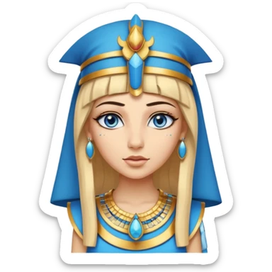 Cleopatra vestita da faraone con il cappello da faraone ma con gli occhi azzurri e i capelli lunghi biondi non troppo chiari sticker