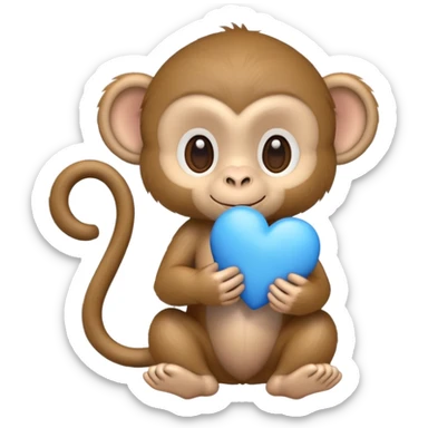 a small light brown fur monkey holds a blue heart in its hands sticker
