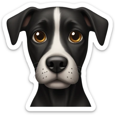  black dog, body black, black head, paw white and chest white, big brown eyes realistic sticker